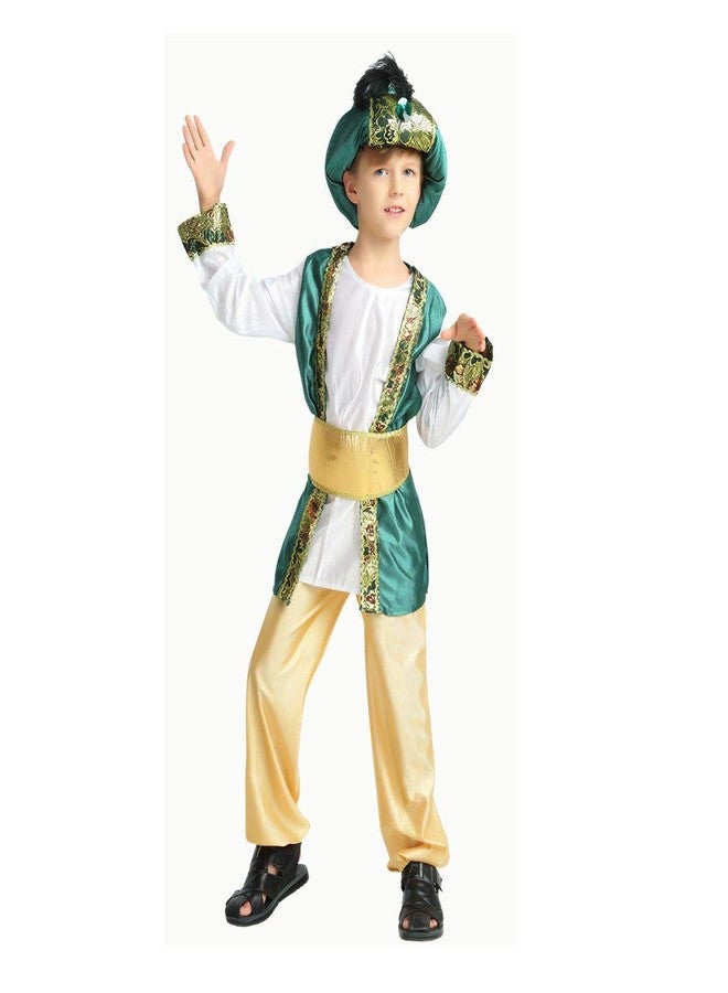 STIOEDYUAN Children's Arab Prince Costume Egypt King Shiek Aladdin Cosplay Boys Arabian Genie Halloween Fancy Dress (Green, 10-12 Years) - Image 3